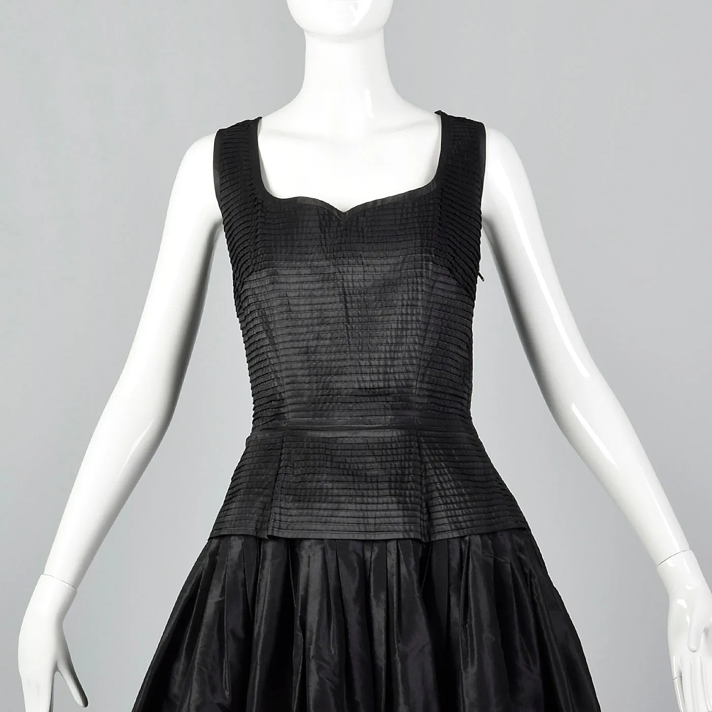 1950s Mollie Parnis Black Dress with Pleated Bodice