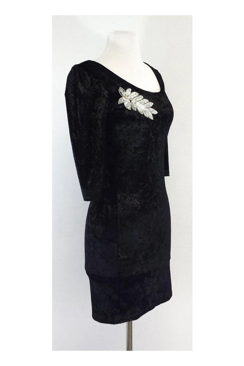 Alice Temperley - Black Velour Bodycon Long Sleeve Dress Sz S