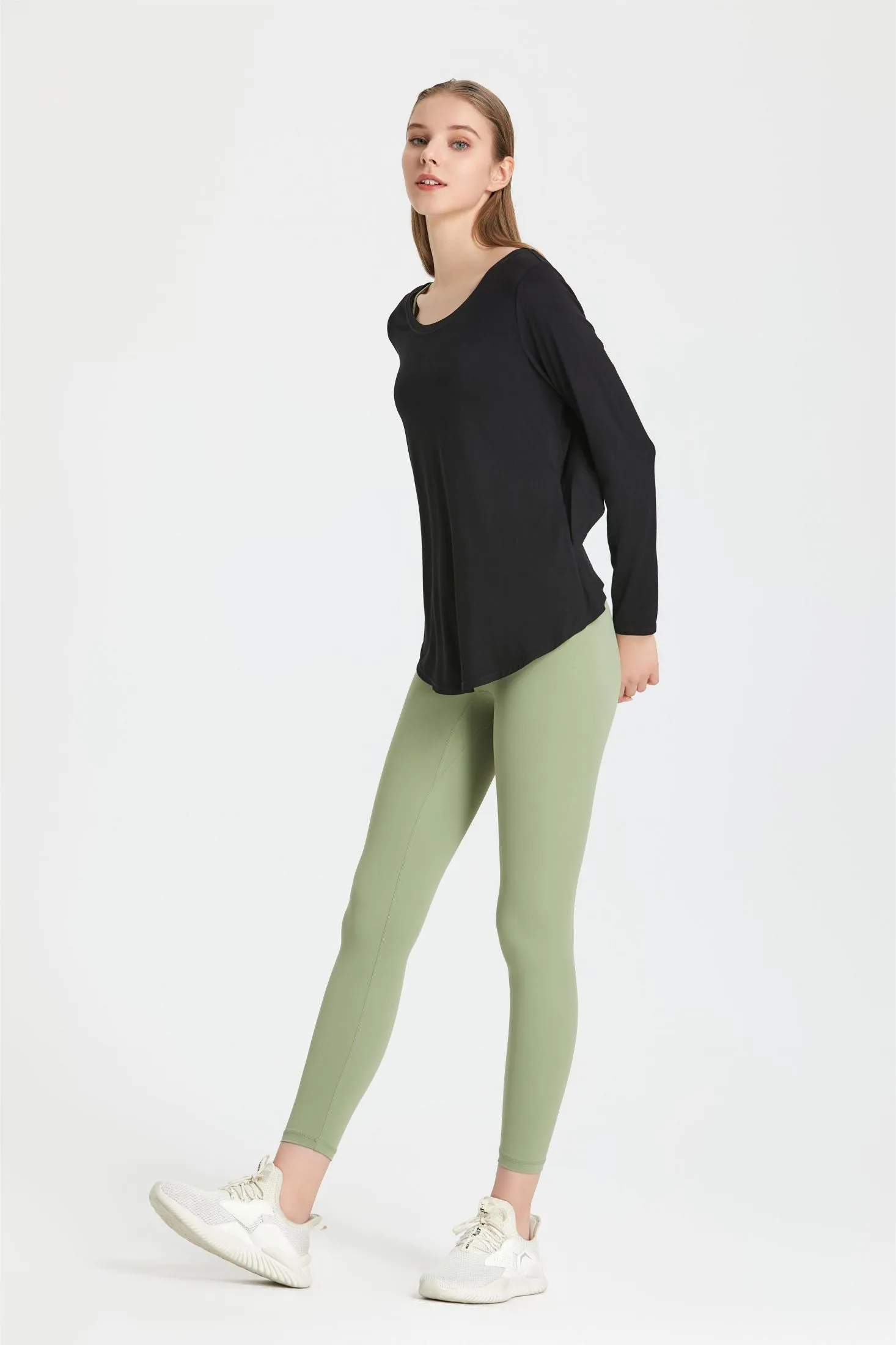 Back Waist Cutout Tie Long Sleeve T-Shirt