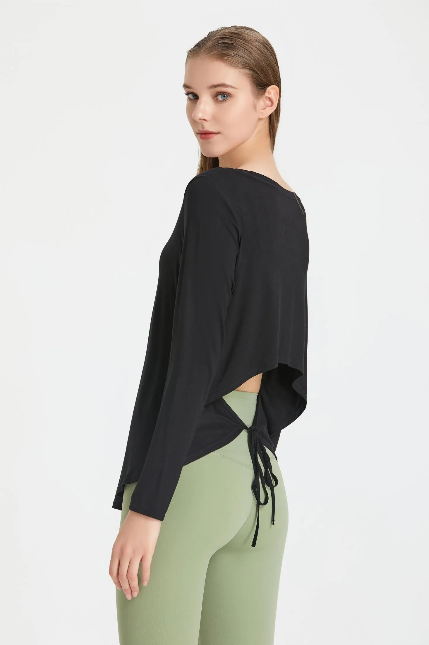Back Waist Cutout Tie Long Sleeve T-Shirt