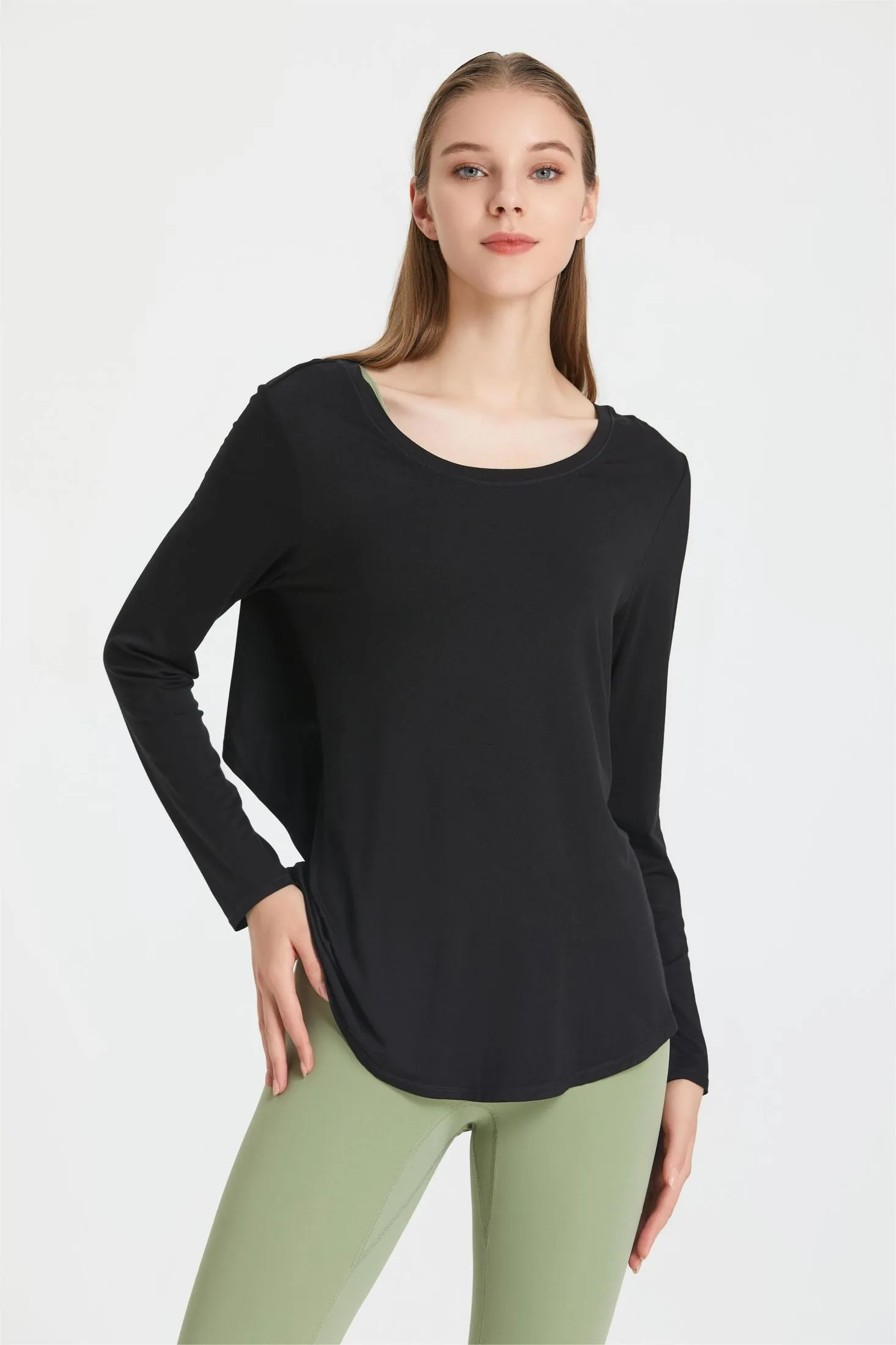 Back Waist Cutout Tie Long Sleeve T-Shirt