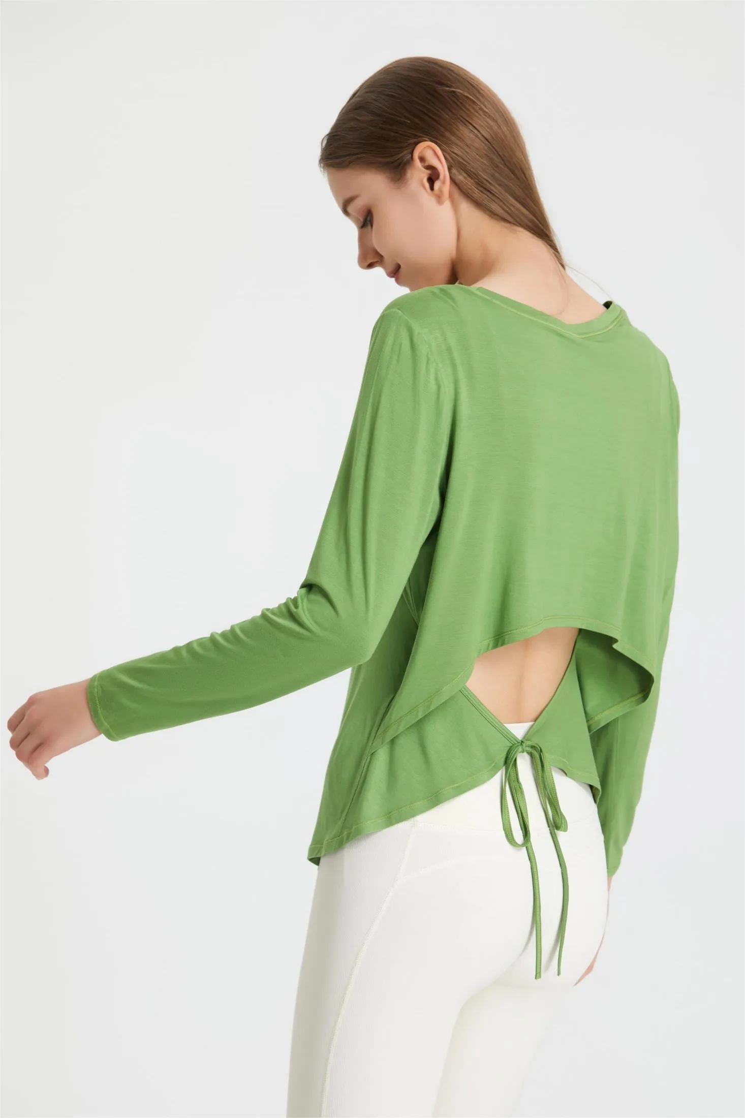 Back Waist Cutout Tie Long Sleeve T-Shirt