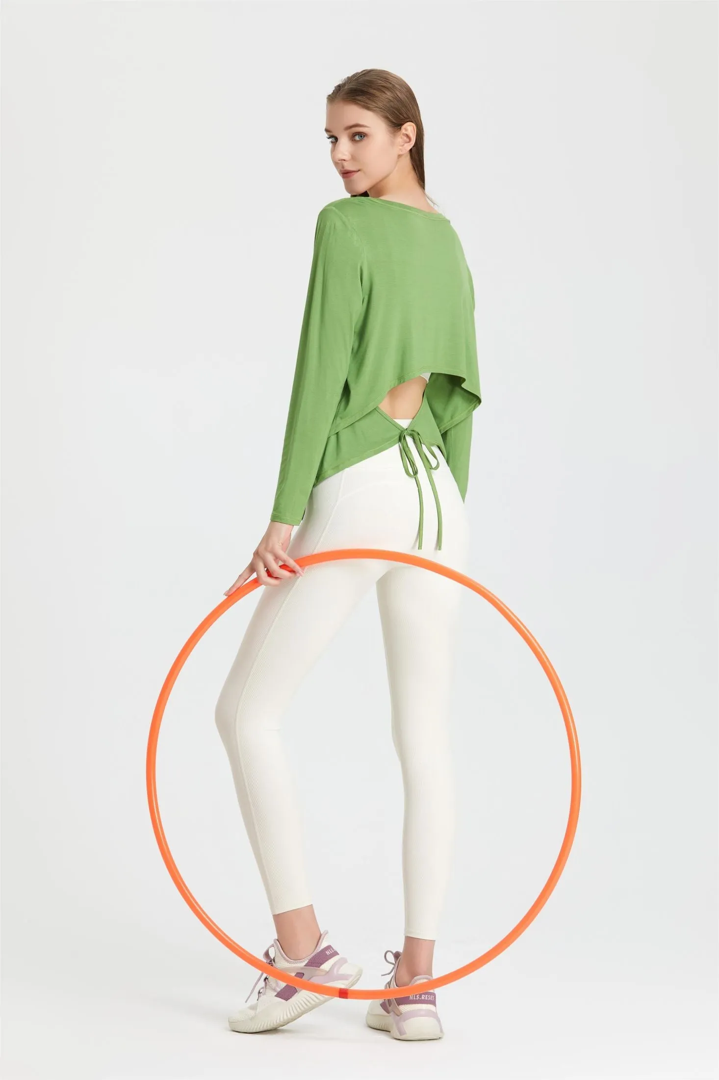Back Waist Cutout Tie Long Sleeve T-Shirt