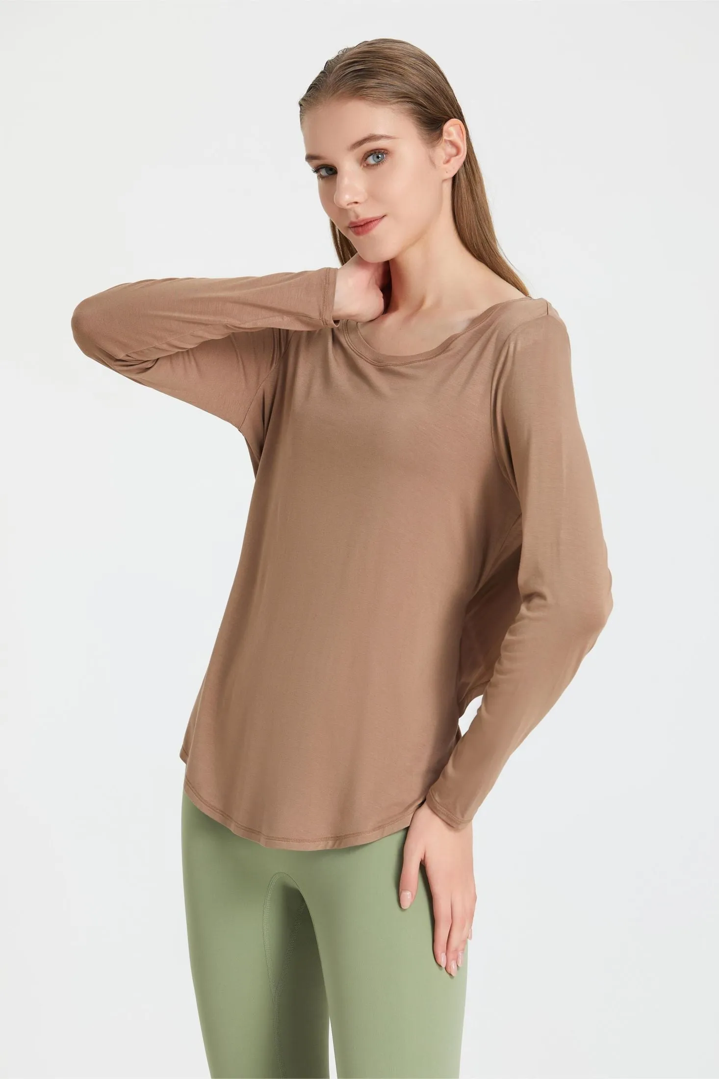 Back Waist Cutout Tie Long Sleeve T-Shirt