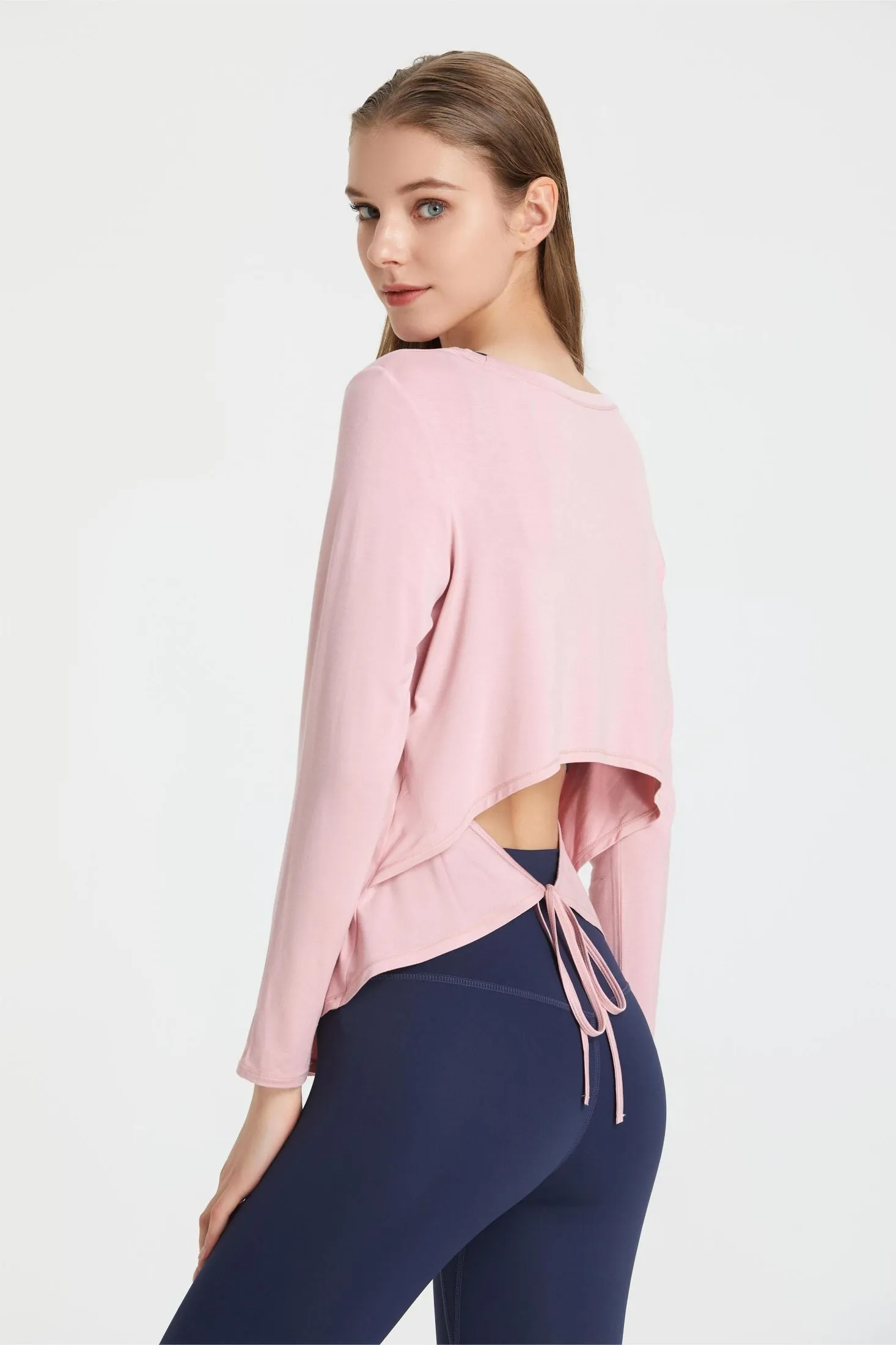 Back Waist Cutout Tie Long Sleeve T-Shirt