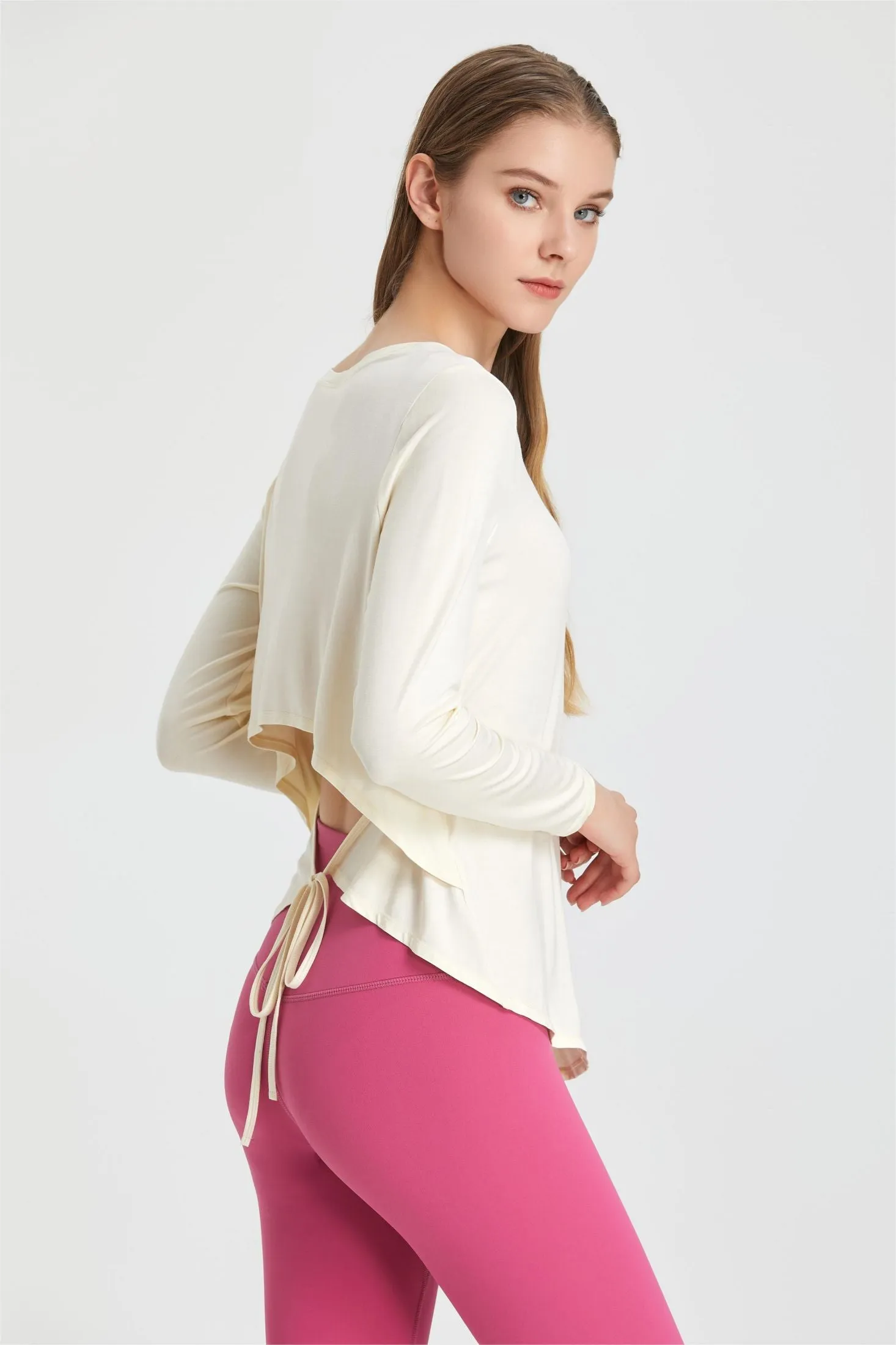 Back Waist Cutout Tie Long Sleeve T-Shirt