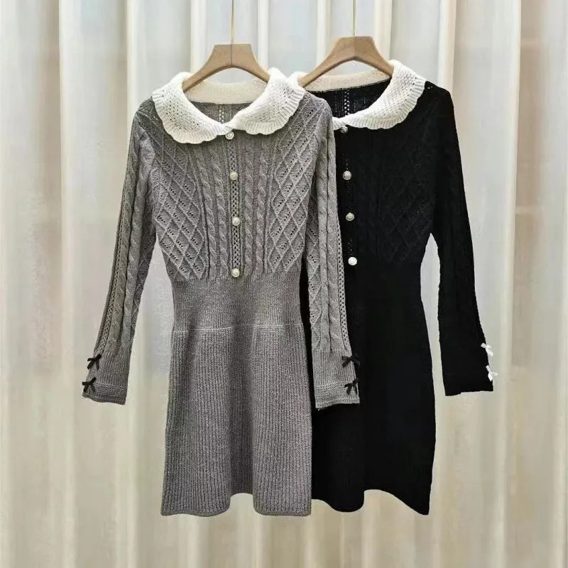 Bow-Tie Sweater Doll Collar Peacock Velvet Short Dress
