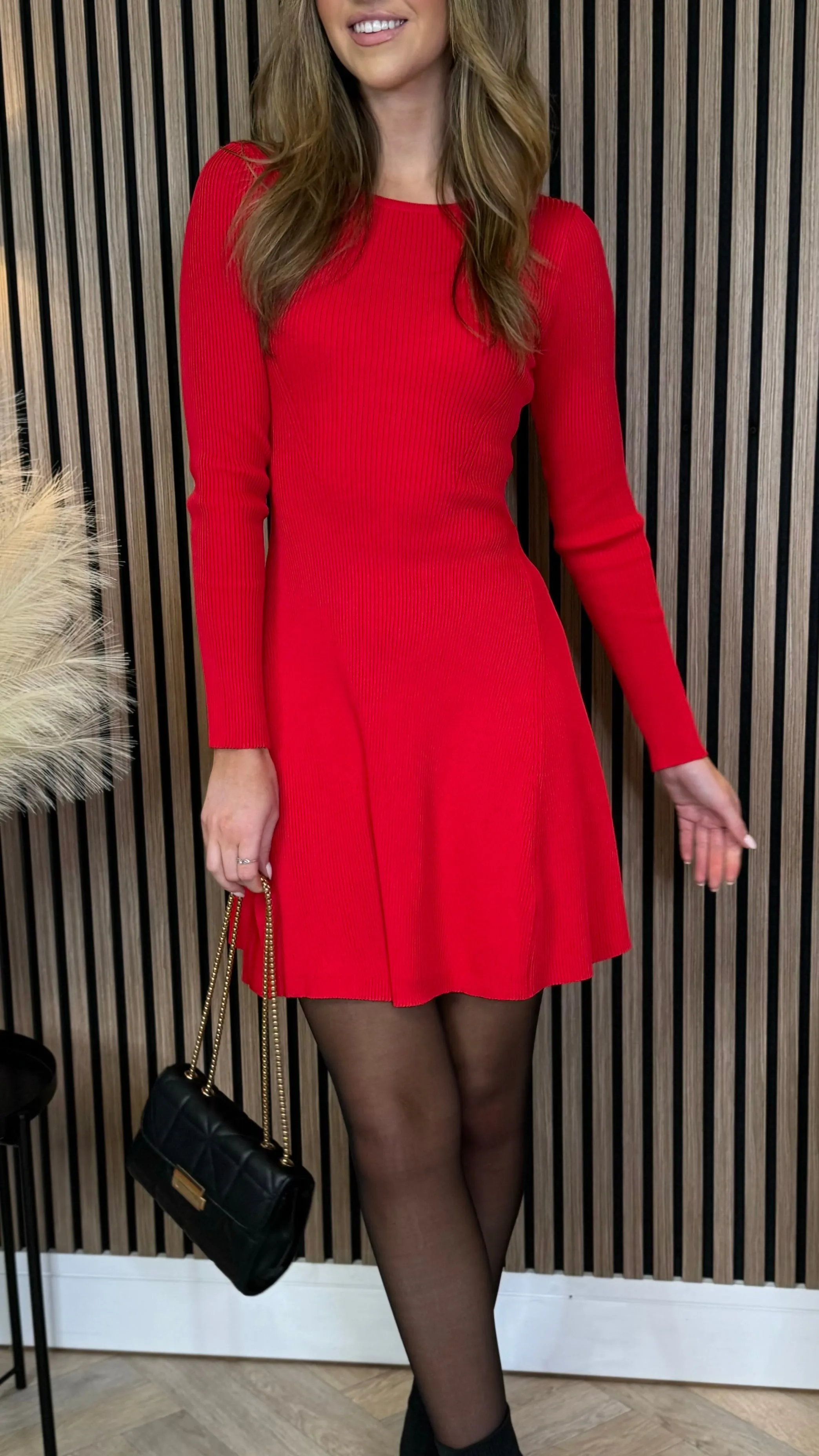 Branca Red Ribbed Knit Mini Dress
