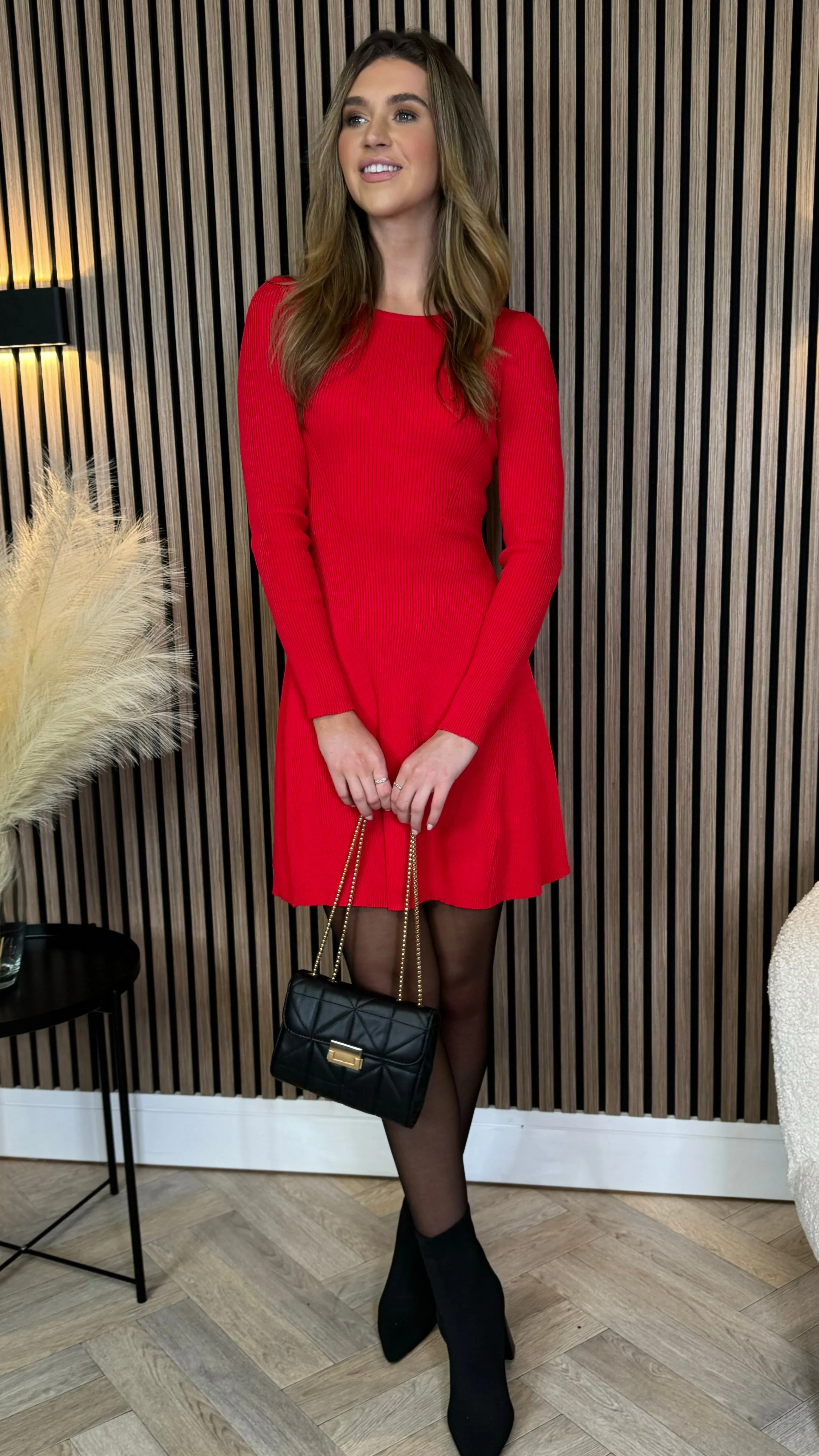 Branca Red Ribbed Knit Mini Dress