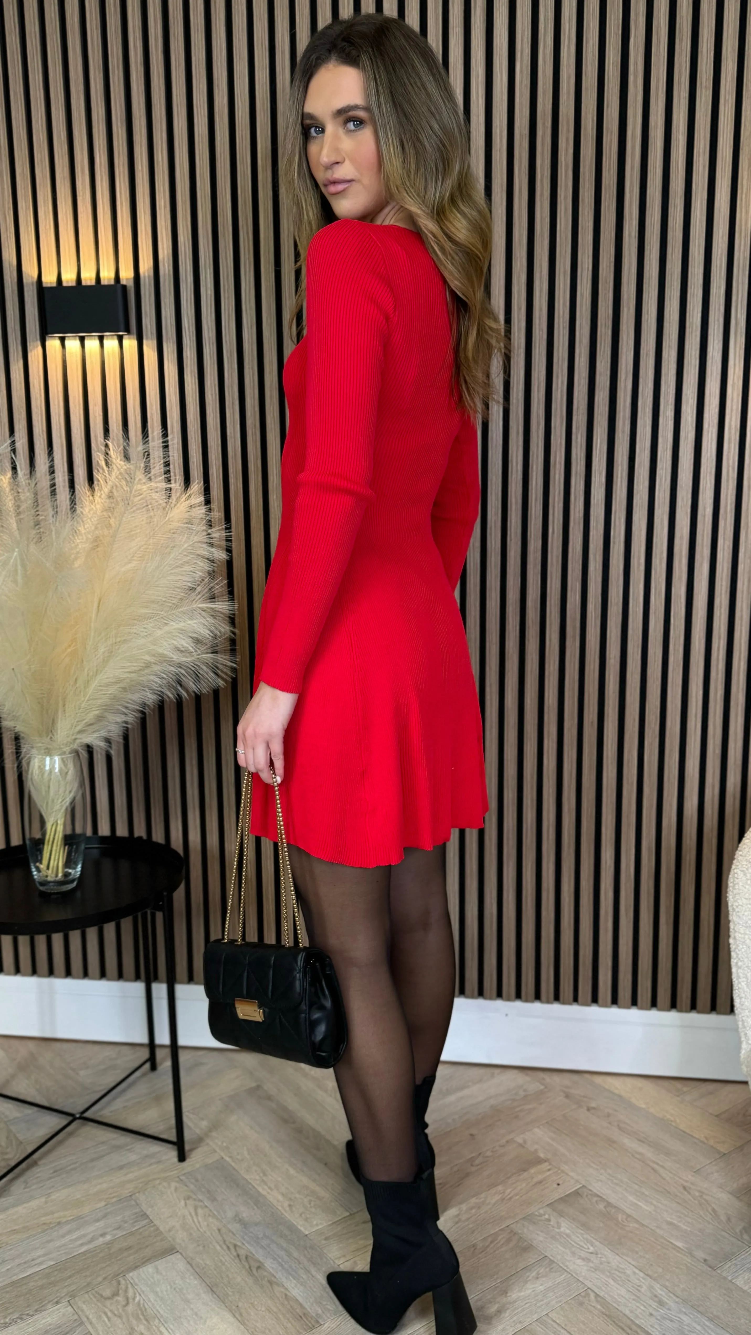 Branca Red Ribbed Knit Mini Dress