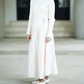 Coco Blanc Cream Pleated Buckle Skirt