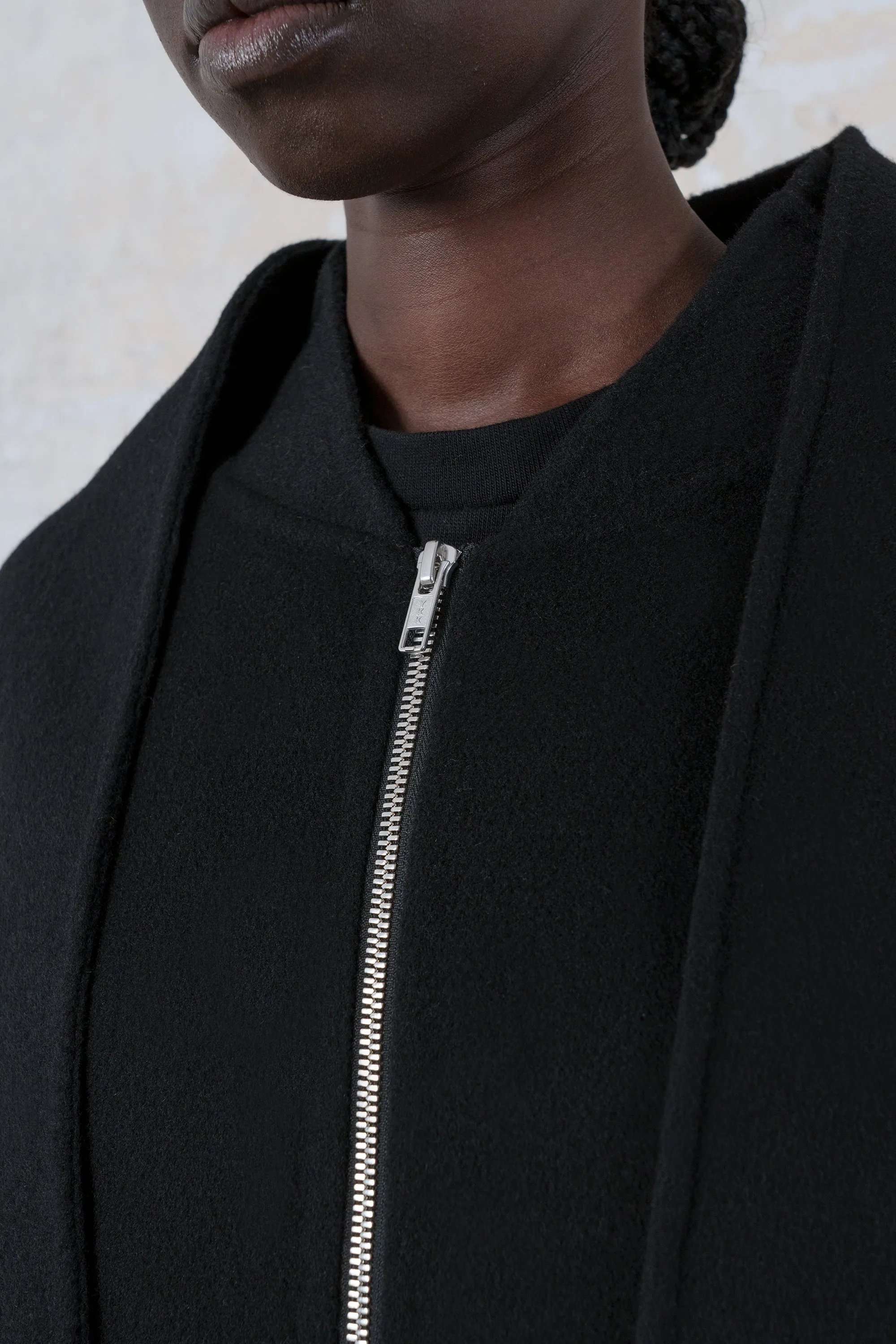Detachable muffler double-faced wool two-way zip-up coat