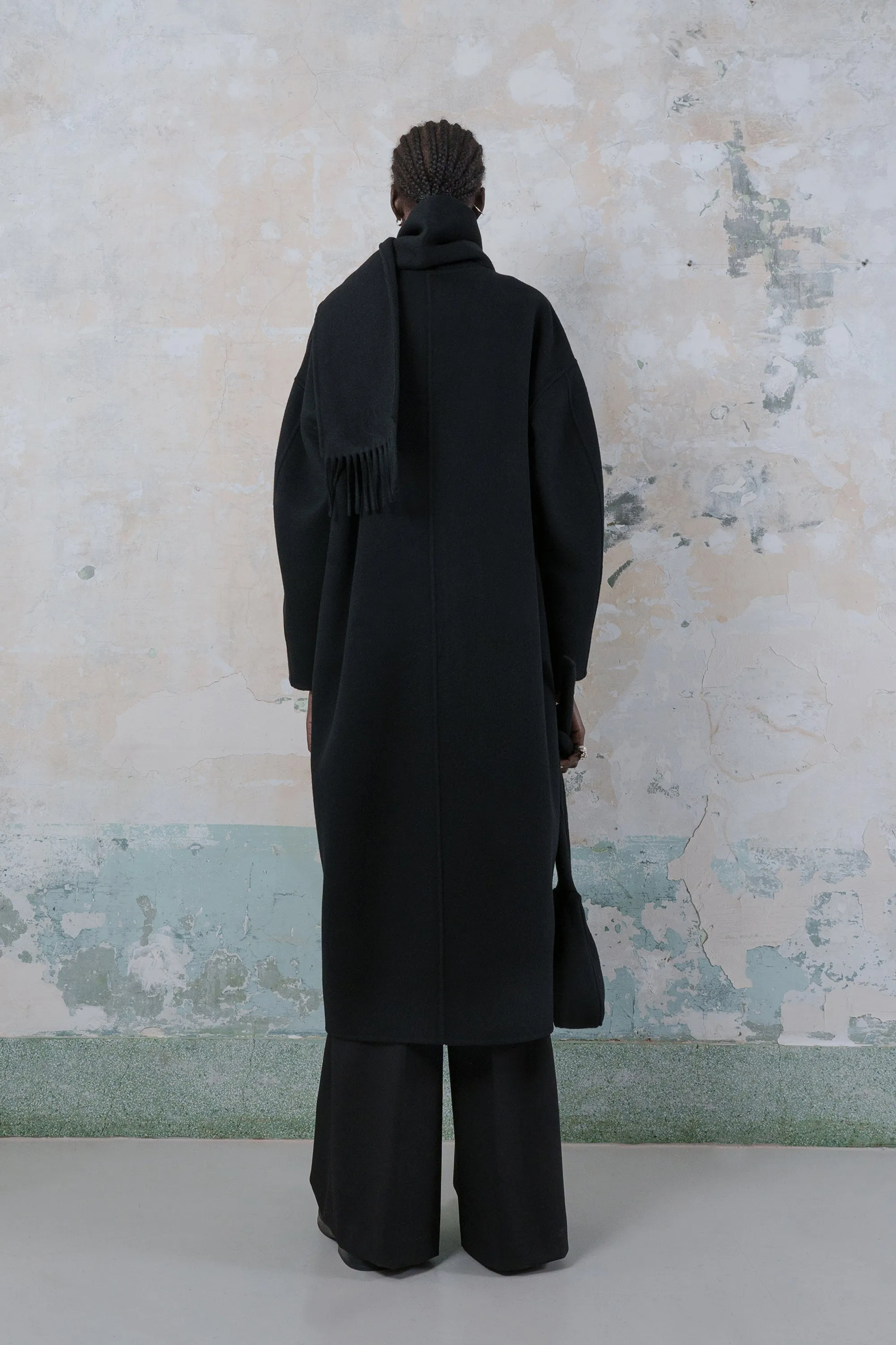 Detachable muffler double-faced wool two-way zip-up coat