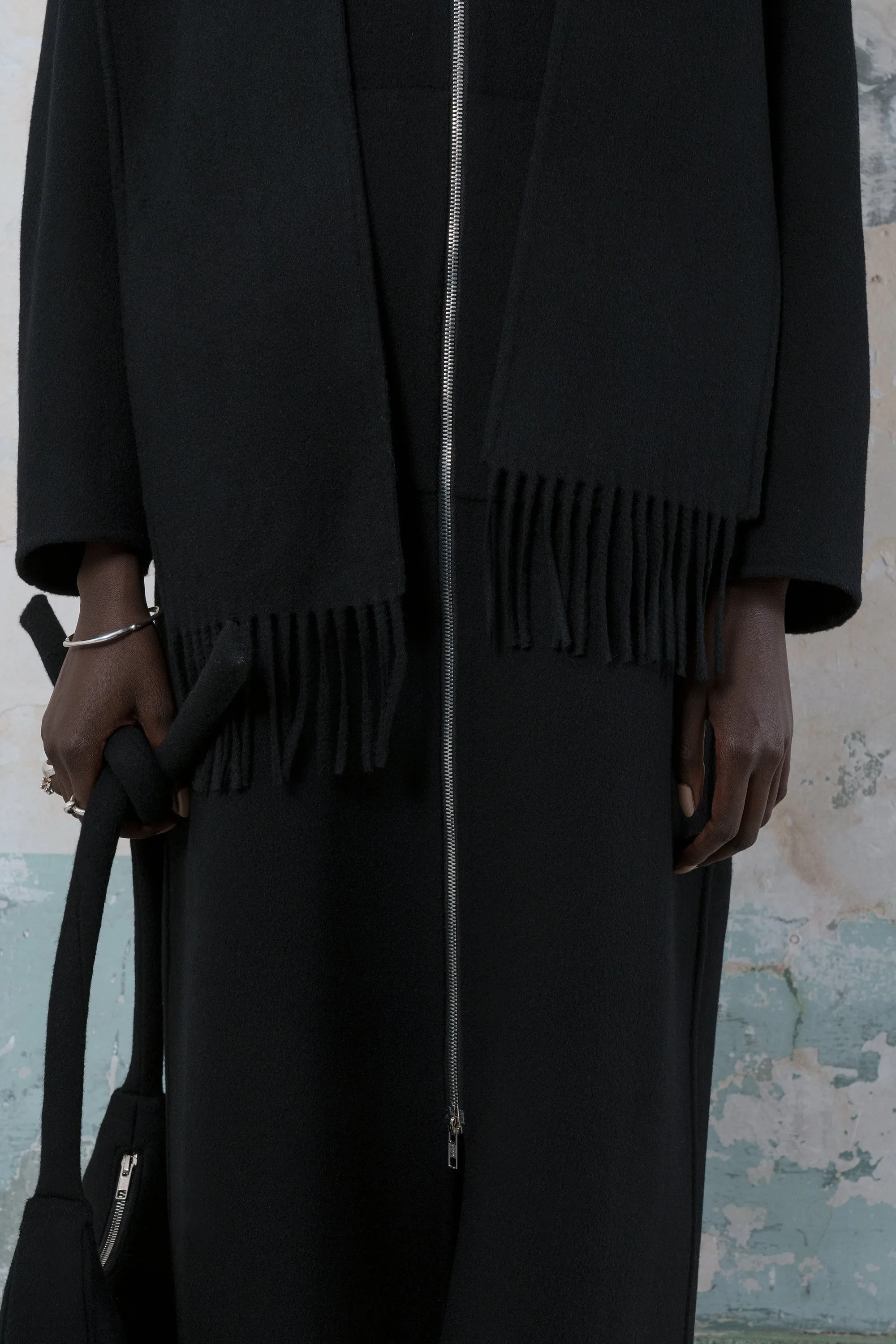 Detachable muffler double-faced wool two-way zip-up coat