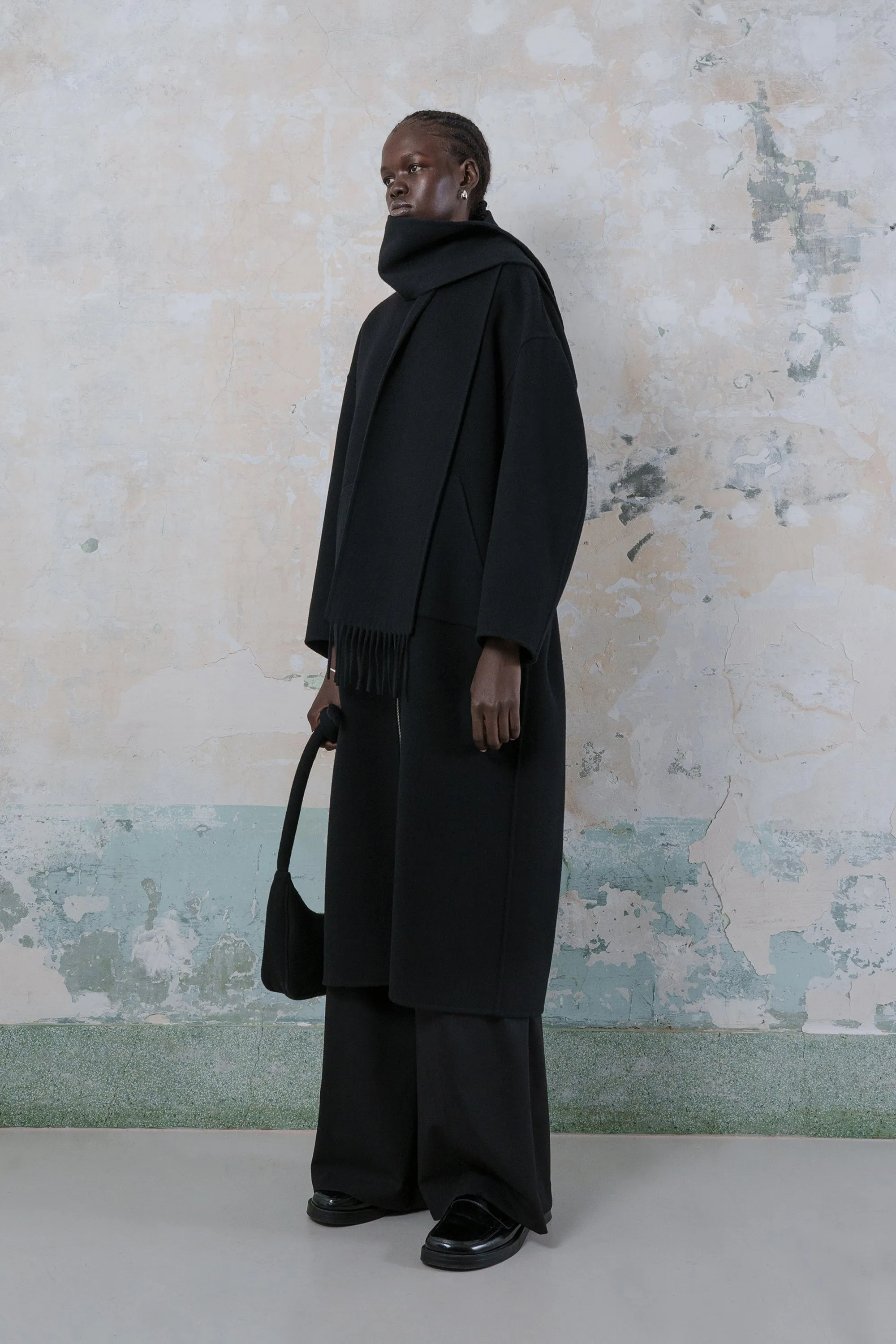 Detachable muffler double-faced wool two-way zip-up coat