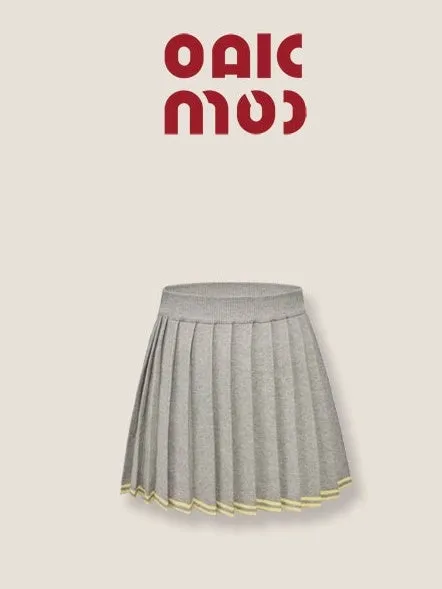 Embroidered Cable Knitted Cardigan & Pleated Skirt