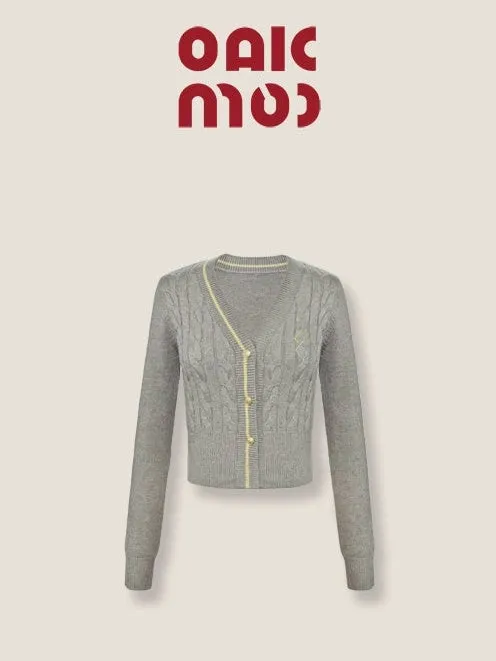 Embroidered Cable Knitted Cardigan & Pleated Skirt