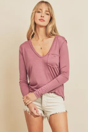 Long Sleeve Pocket Tee Mauve