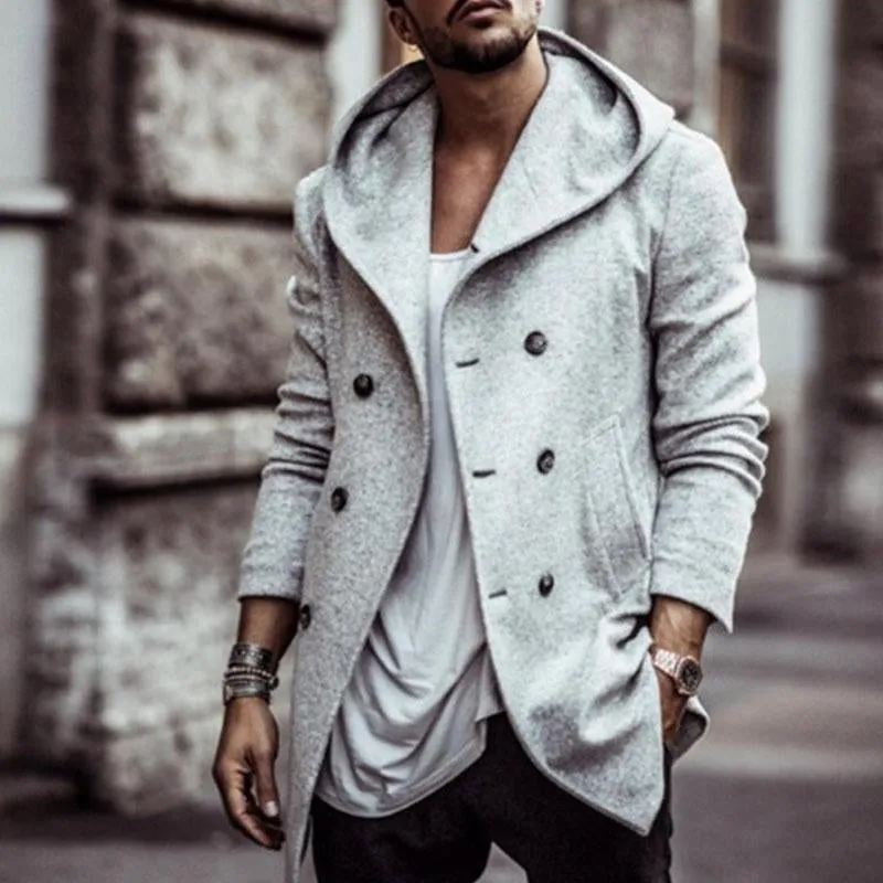 Men's Casual Hooded Double Breasted Coat 61052493M