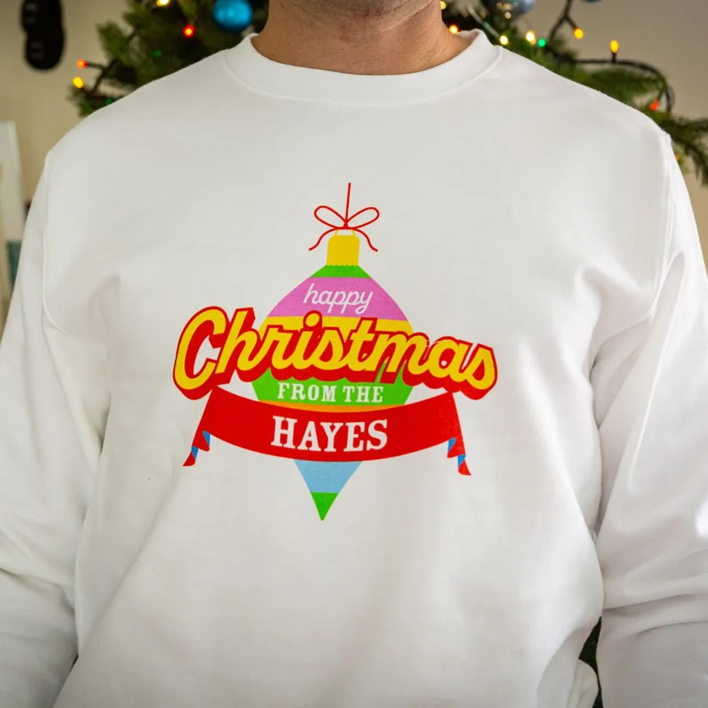 Mens Personalised White Bauble Sweatshirt