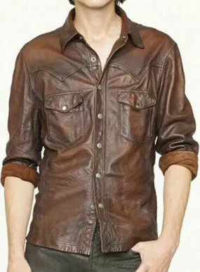 New Men’s Genuine Lambskin Leather Soft Vintage Slim Fit Shirt
