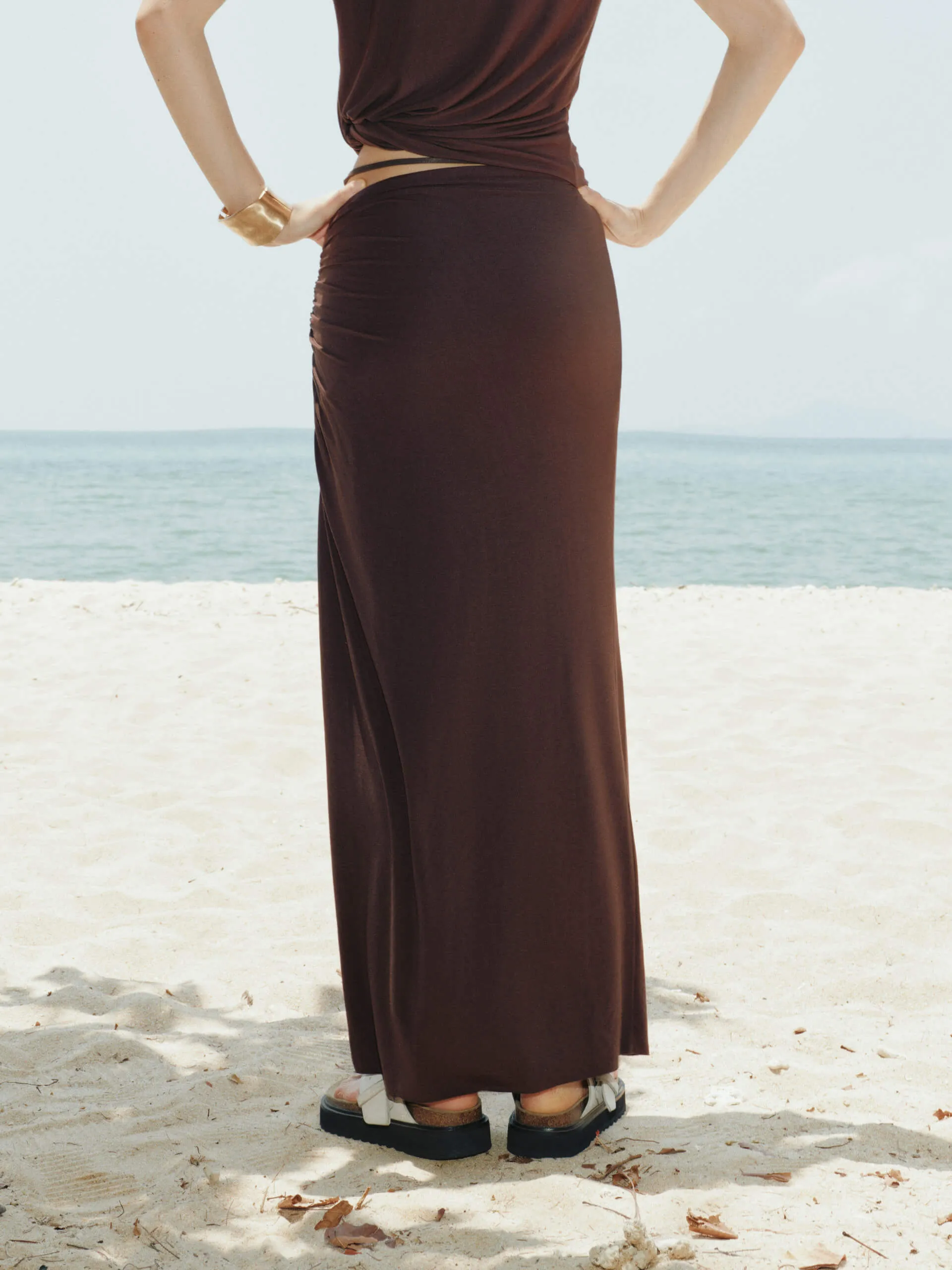 Pleated Detail Straight Skirt