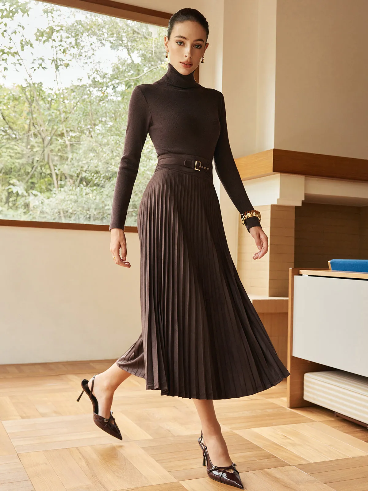 Pleated Suede Skirt