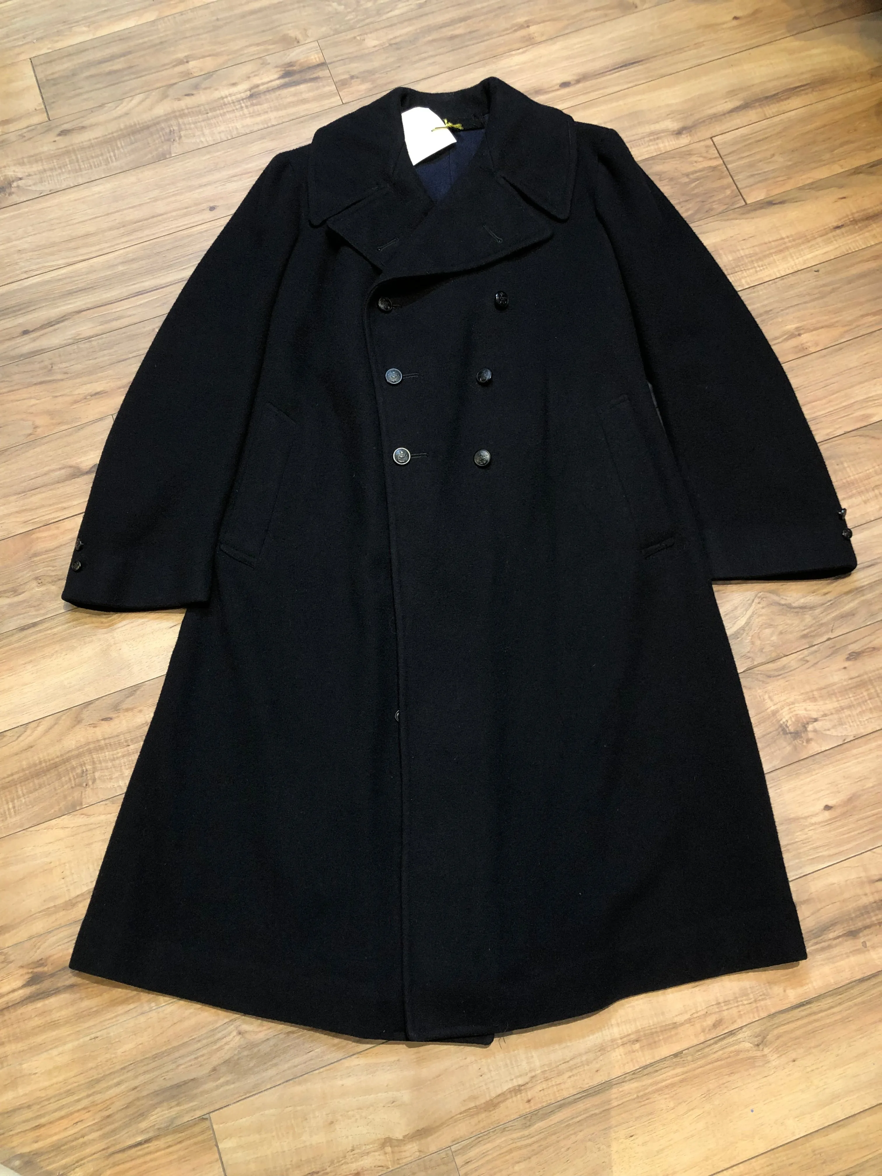 Rare Vintage 1940s Bolter Bros Royal Canadian Sea Cadets Long Wool Coat, Made in Canada, Chest 44”