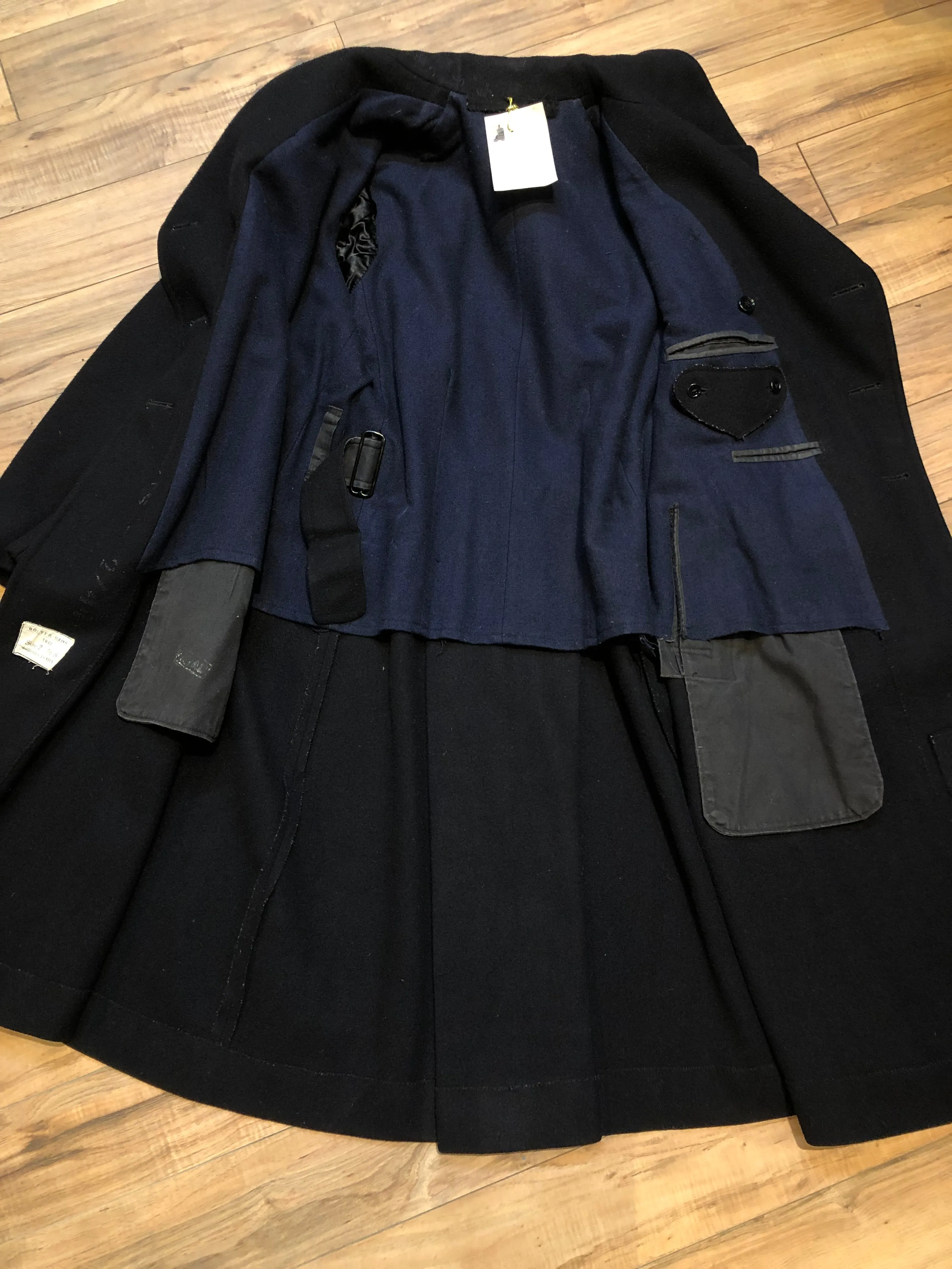 Rare Vintage 1940s Bolter Bros Royal Canadian Sea Cadets Long Wool Coat, Made in Canada, Chest 44”