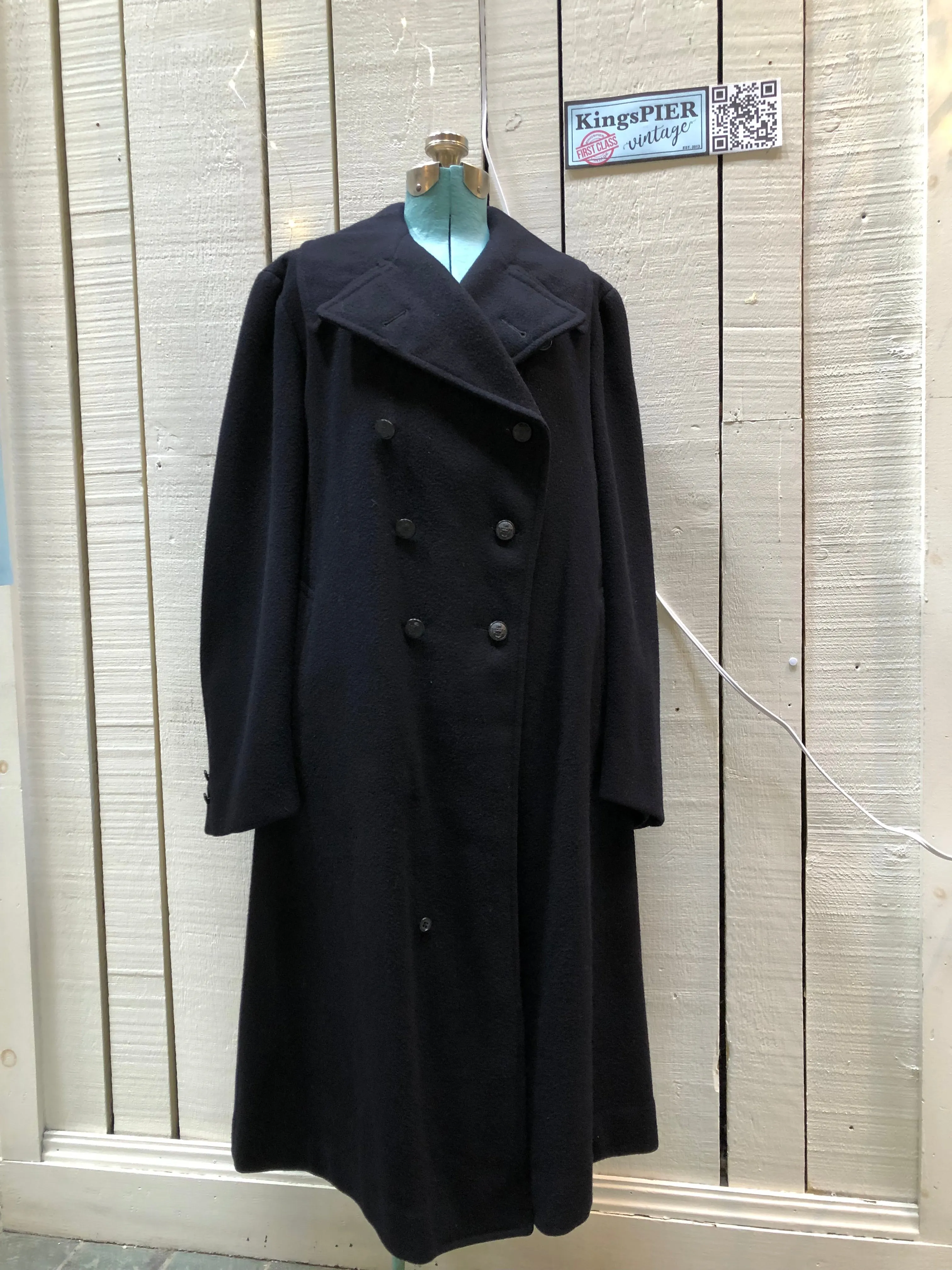 Rare Vintage 1940s Bolter Bros Royal Canadian Sea Cadets Long Wool Coat, Made in Canada, Chest 44”