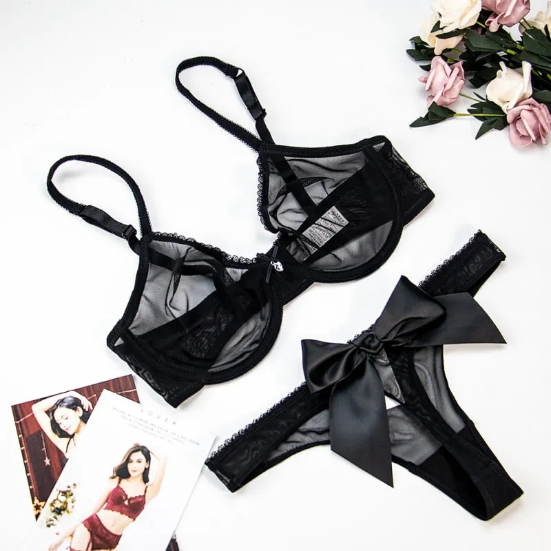 Sexy Bow Ultra-Thin Breathable Underwear with Adjustable Straps