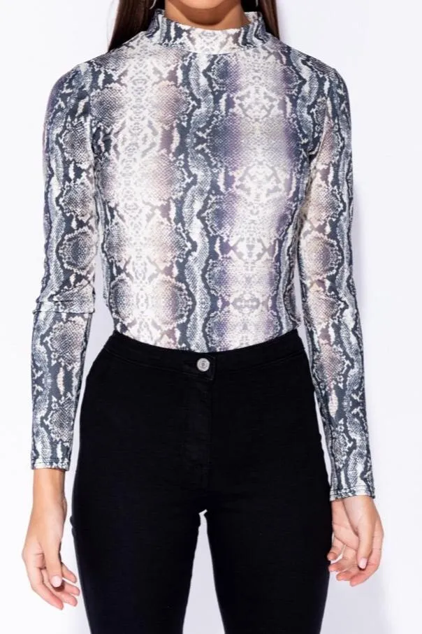 SNAKE PRINT HIGH NECK BODYSUIT B3