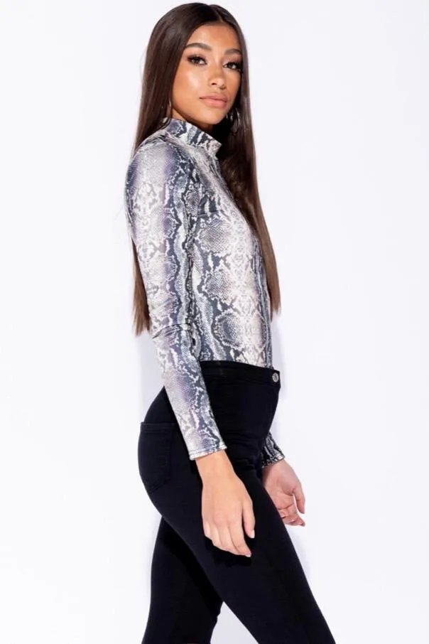 SNAKE PRINT HIGH NECK BODYSUIT B3