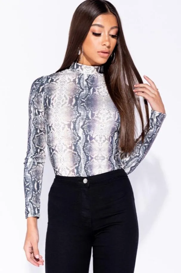 SNAKE PRINT HIGH NECK BODYSUIT B3