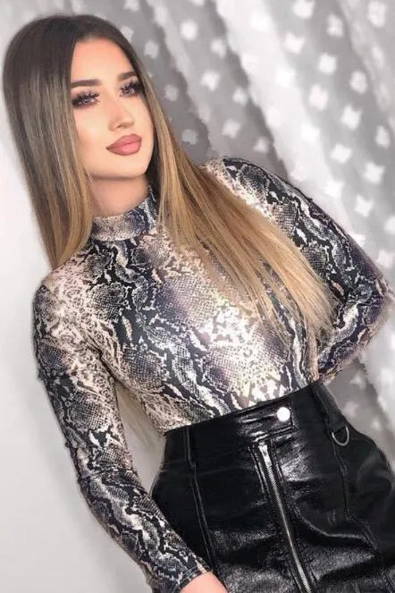 SNAKE PRINT HIGH NECK BODYSUIT B3