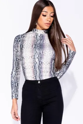 SNAKE PRINT HIGH NECK BODYSUIT B3