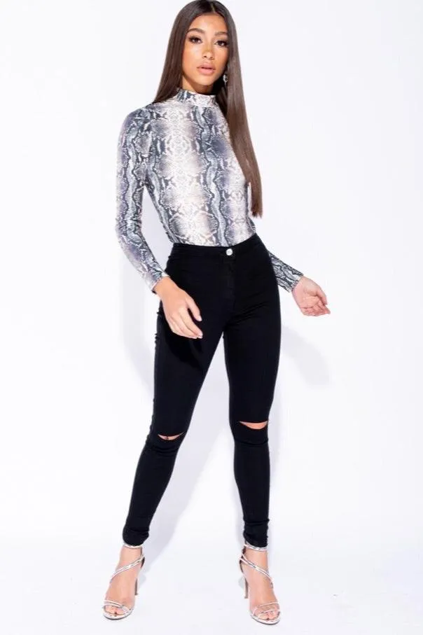 SNAKE PRINT HIGH NECK BODYSUIT B3