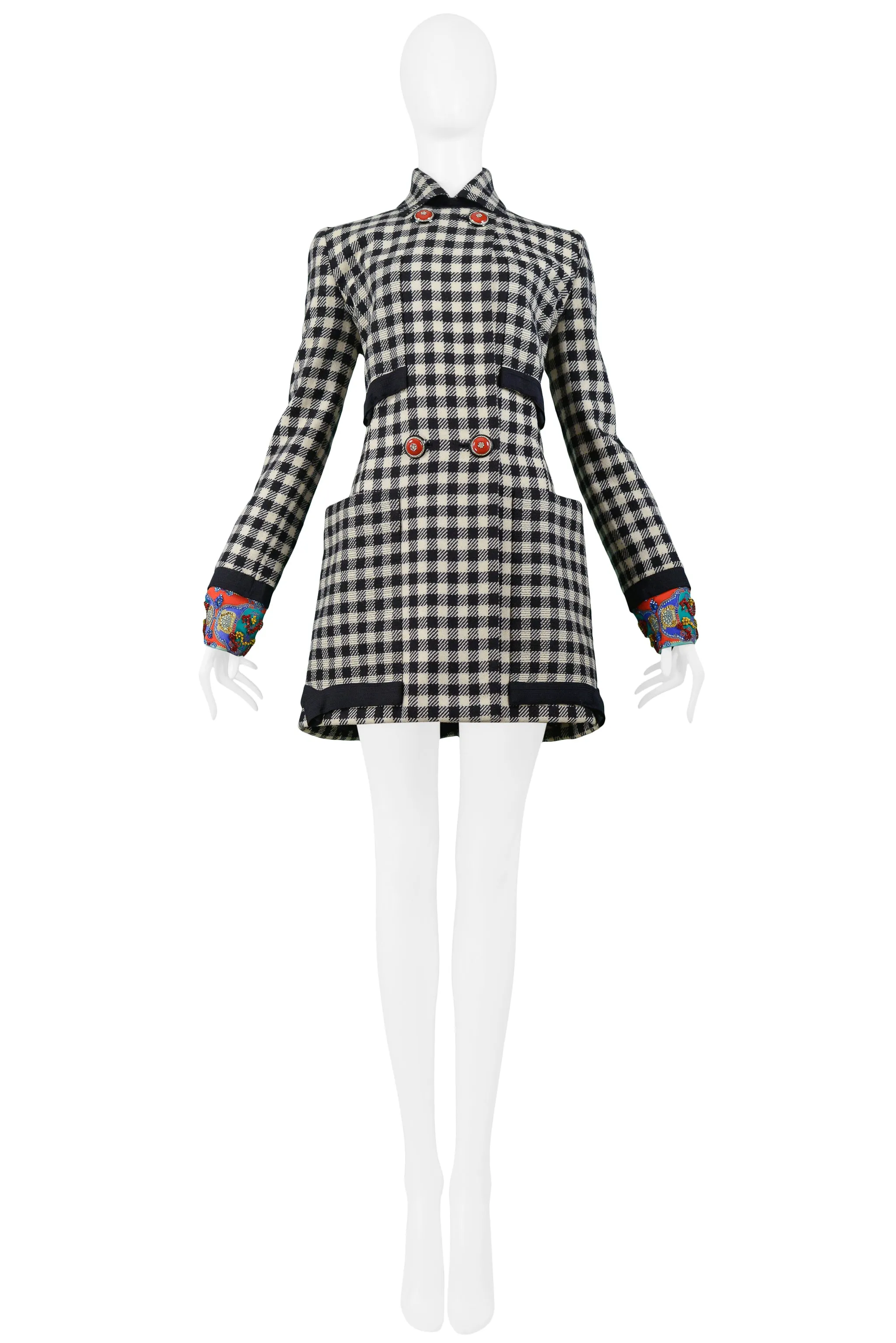 VERSACE BLACK & WHITE CHECK BEADED COAT 1990-91