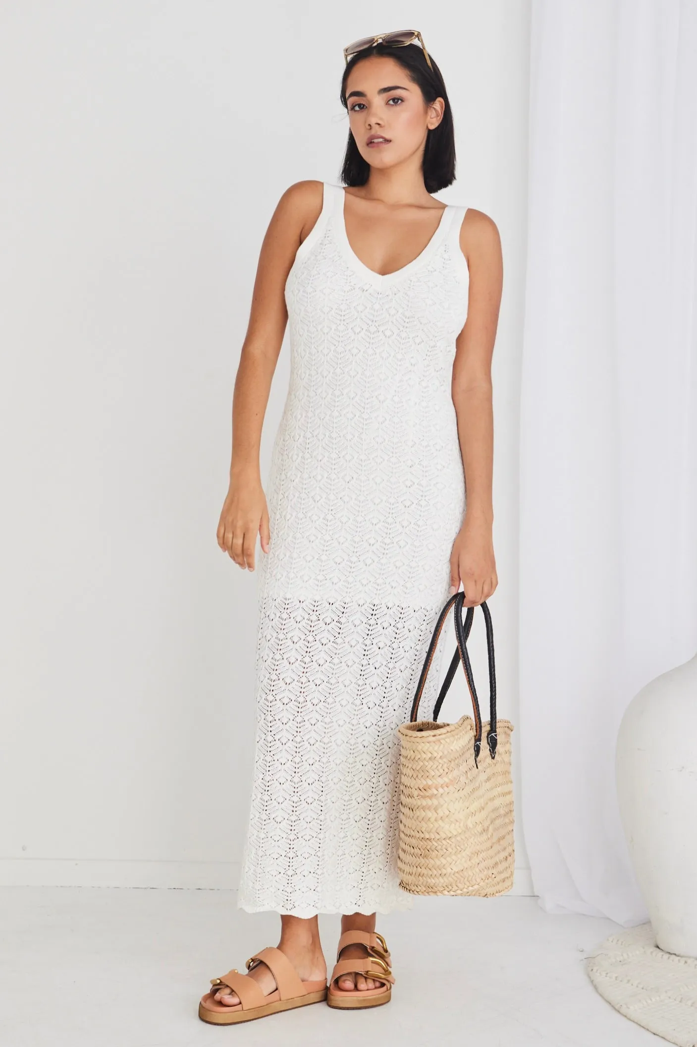 Voyage Ivory Crochet Knit Maxi Dress
