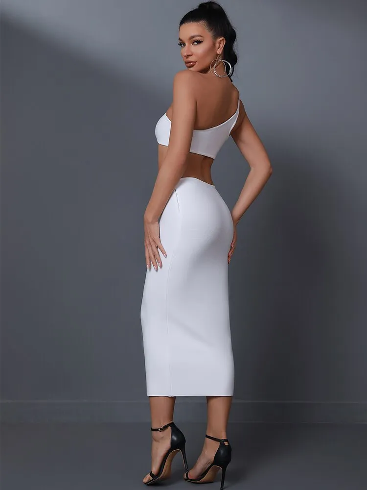 White Cut Out Midi Backless Bodycon Dress